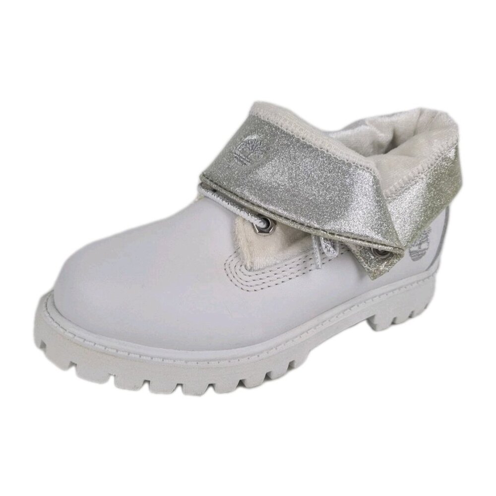 Timberland Roll Top Sweet Little Girls Boots White Silver Leather